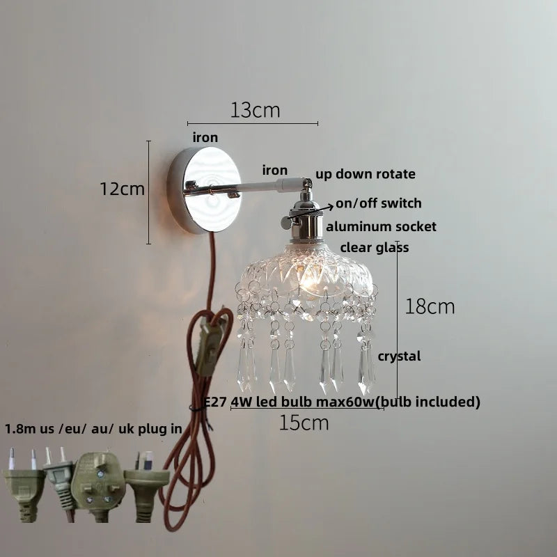 DecorBites™ Clear Glass LED Wall Sconce Pull Chain Modern Light Fixtures