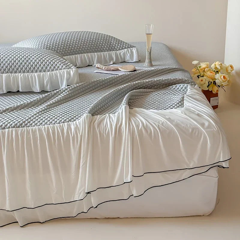 DecorBites™ Cool Feeling 3-Piece Bedding Set - Solid Color Bedskirt, Bedspreads, Sheets & Pillowcases