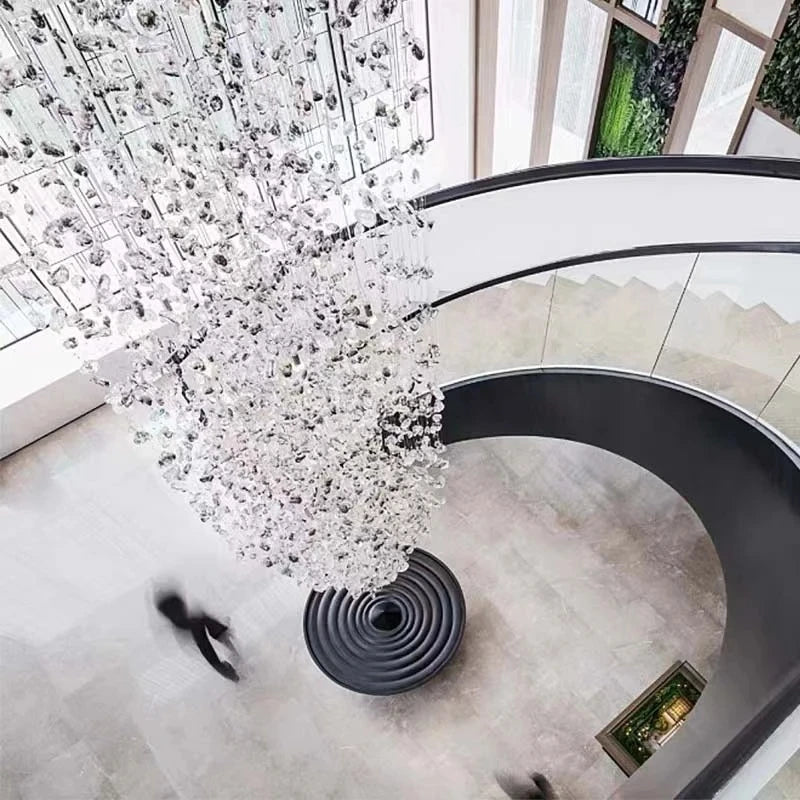 DecorBites™ Crystal Chandelier: Modern LED Lighting Fixture for Staircase, Hallway, Lobby