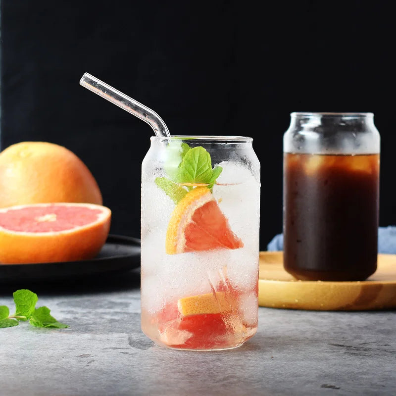 DecorBites™ Can-Shaped Aesthetic Drinking Glasses Set with Lid and Straw