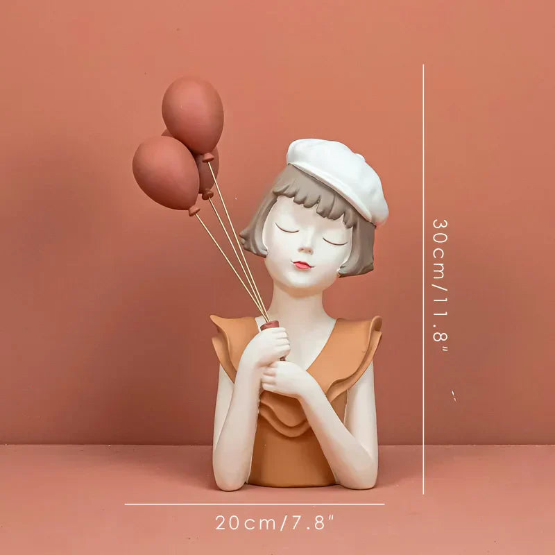DecorBites™ Balloon Girl Bust Vase and Tray Set - Modern Resin Sculptures for Living Room Decor
