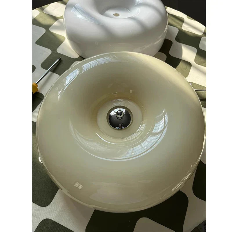 DecorBites™ Cream Bauhaus Style Ceiling Lamp for Bedroom with Medieval French Glass