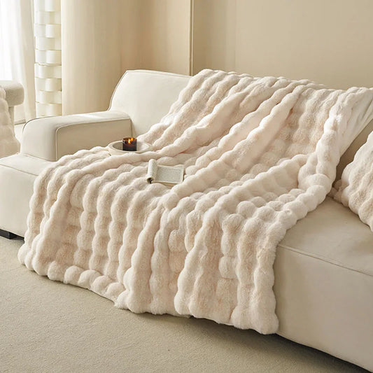 DecorBites™ Luxe Faux Rabbit Fur Blanket in Solid Color - Cozy Sofa Cover for Autumn Winter