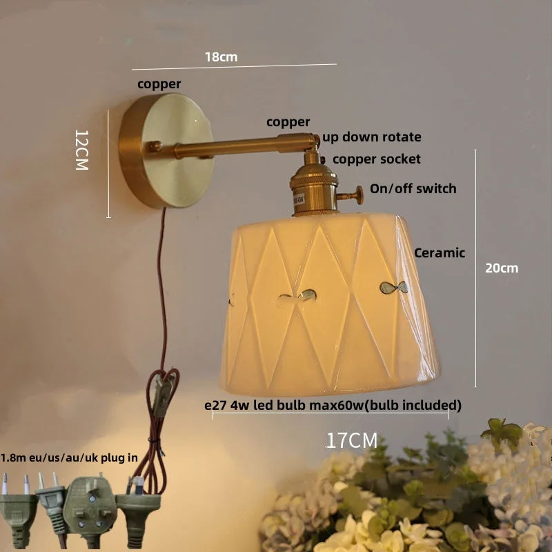 DecorBites™ Ceramic Copper Wall Light Fixture with Pull Chain Switch, E27 LED, Modern Nordic Design