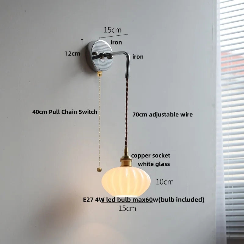 DecorBites™ Ceramic LED Wall Sconce Pull Chain Switch, Modern Nordic Bathroom Mirror Light