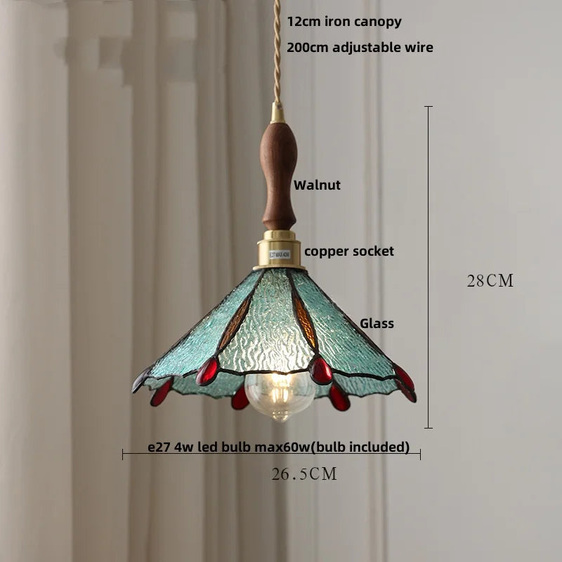 DecorBites™ LED Pendant Light: Japan Style White Glass, Copper Socket, Walnut Wood Lamp