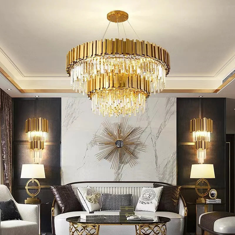 DecorBites™ Crystal LED Chandelier: Adjustable Metal Hanging Lamp for Living Room, Dining, Bedroom