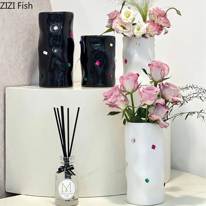 DecorBites™ Gemstone Ceramic Vase: Desk Decor, Floral Arrangement, Room Aesthetic