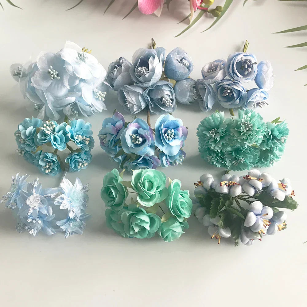 DecorBites™ Blue Flower Cherry Stamen Berries Bundle for DIY Christmas Wedding Decor