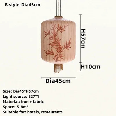 DecorBites™ Bamboo Lantern Pendant: Handmade Fabric Shade for Elegant Hotel and Restaurant Lighting