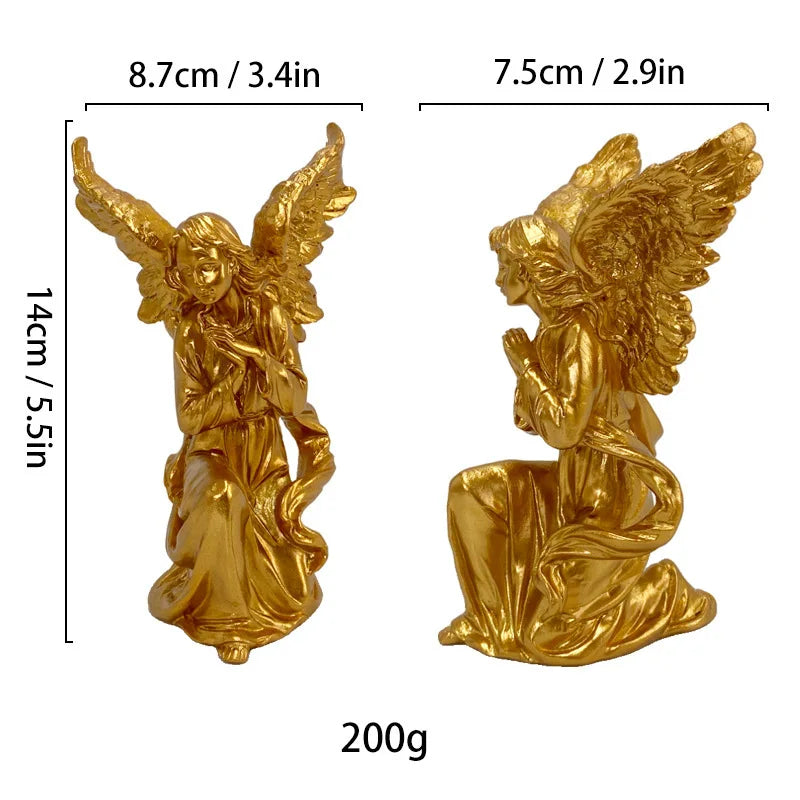 DecorBites™ Angel Figurine White Gold Resin Sculpture Collectible Statue Home Decor