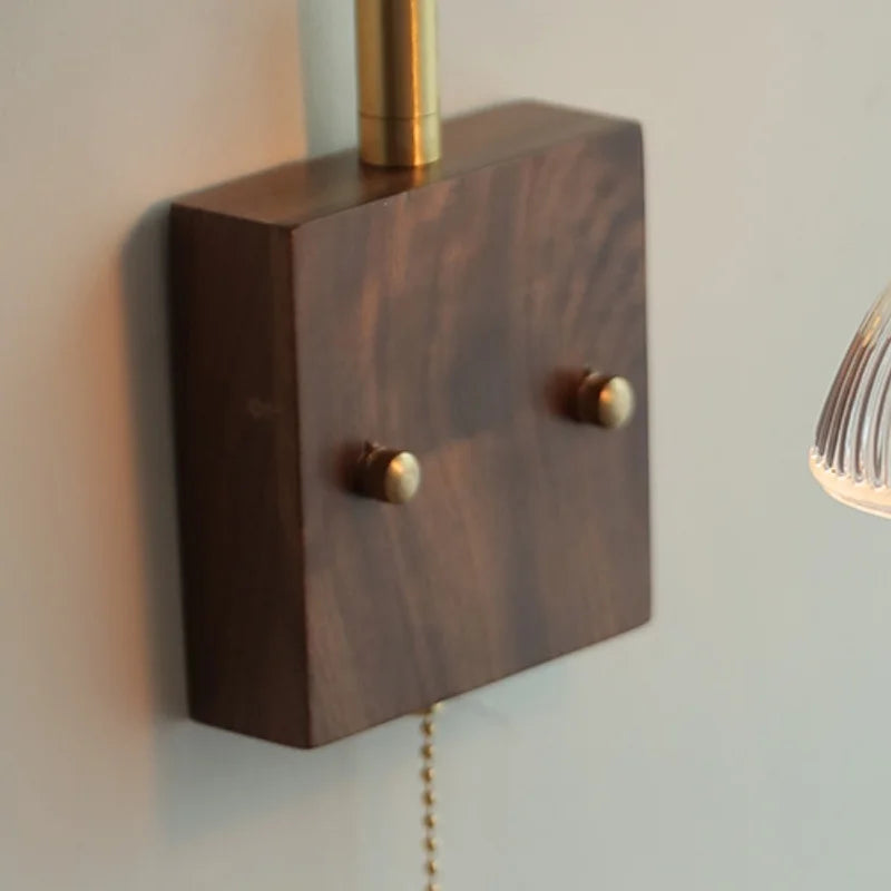 DecorBites™ Glass Pink LED Wall Lights Pull Chain Switch Rotatable Sconce Bedside Lamp