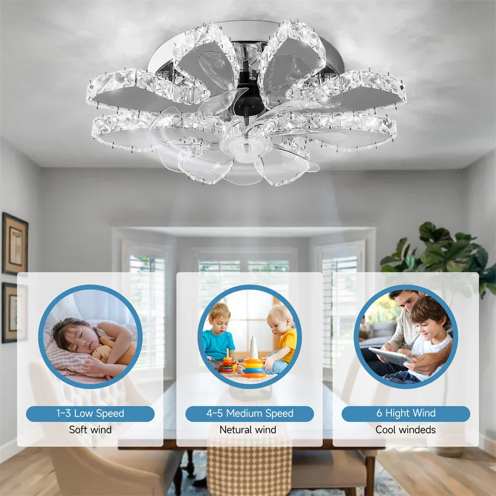 DecorBites™ Crystal Ceiling Fan: LED Remote Control Chandelier for Bedroom & Living Room