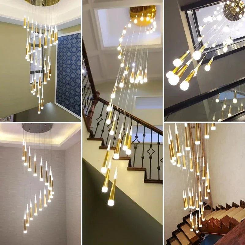 DecorBites™ Black Meteor Shower Crystal LED Chandelier for Staircase - Creative Design Lighting Fixtures