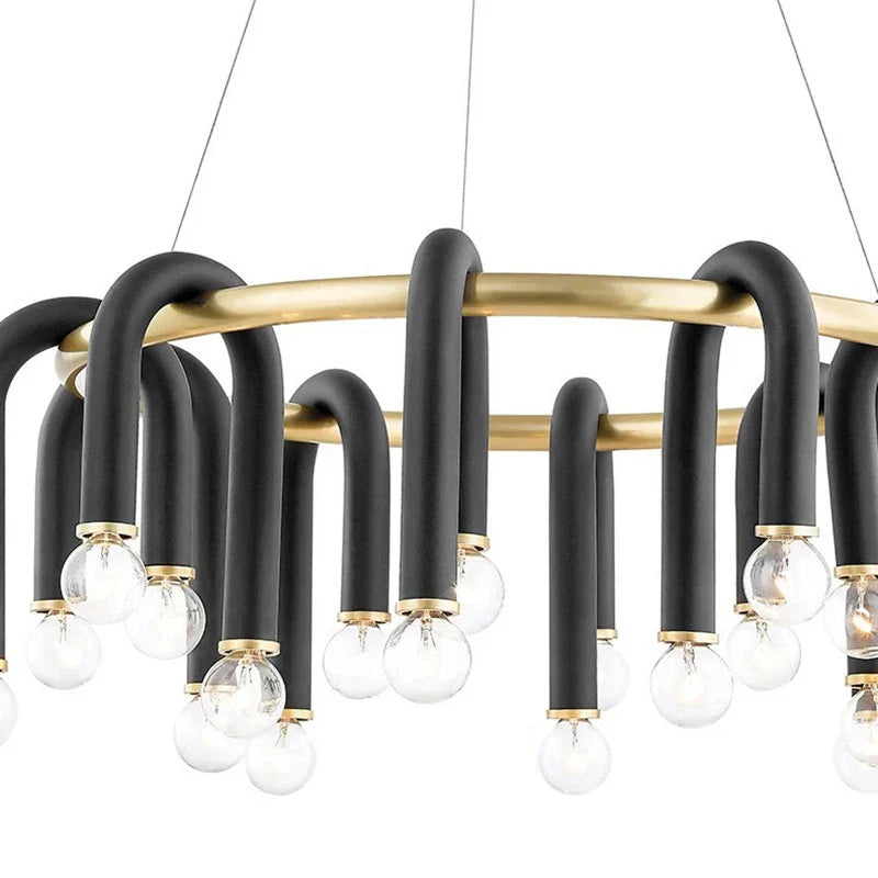 DecorBites™ Black U Shape Tube Gold Ring Chandelier for Foyer Dining Room Lighting