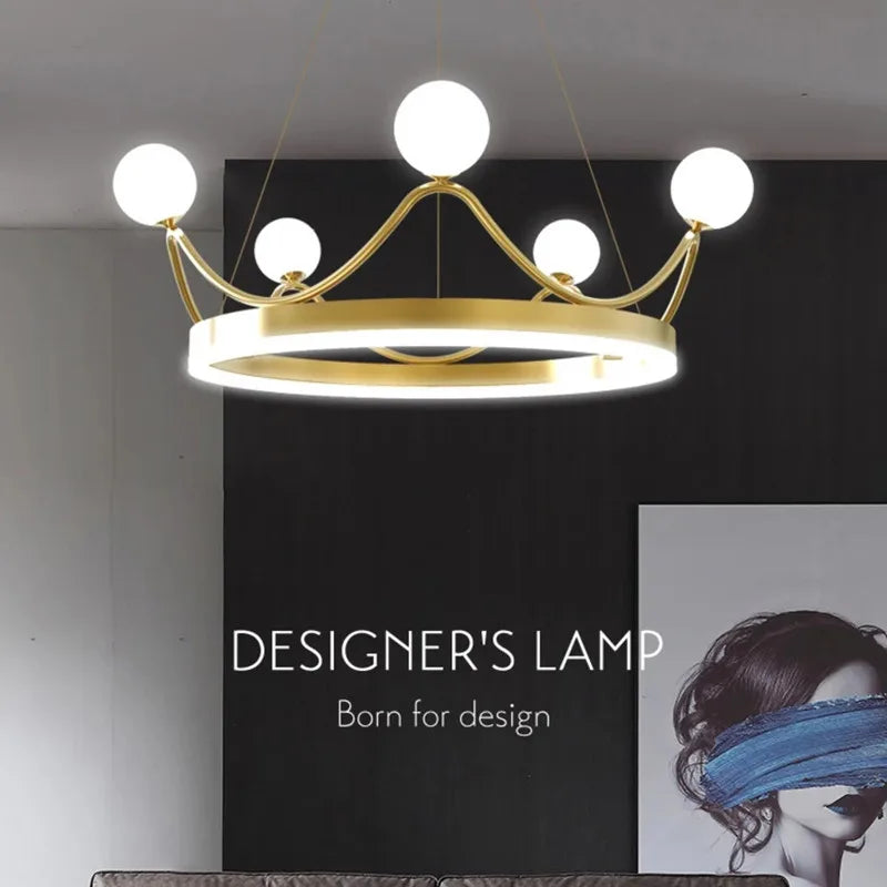 DecorBites™ Crown LED Chandelier: Elegant Ring Lustre Pendant Light for Kids Room