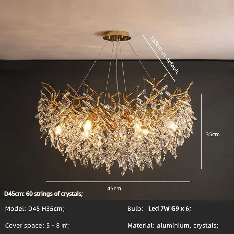DecorBites™ Crystal LED Pendant Lights Gold Dining Room Branch Chandelier