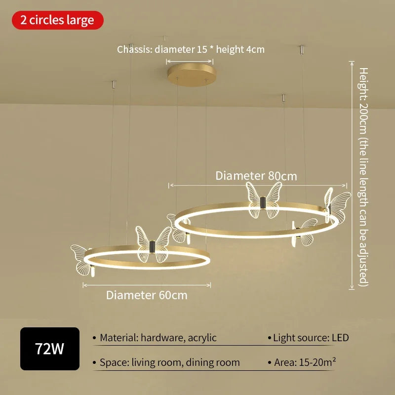 DecorBites™ Gold Butterfly Crystal Chandelier Pendant Light for Elegant Living Room & Restaurant Decoration