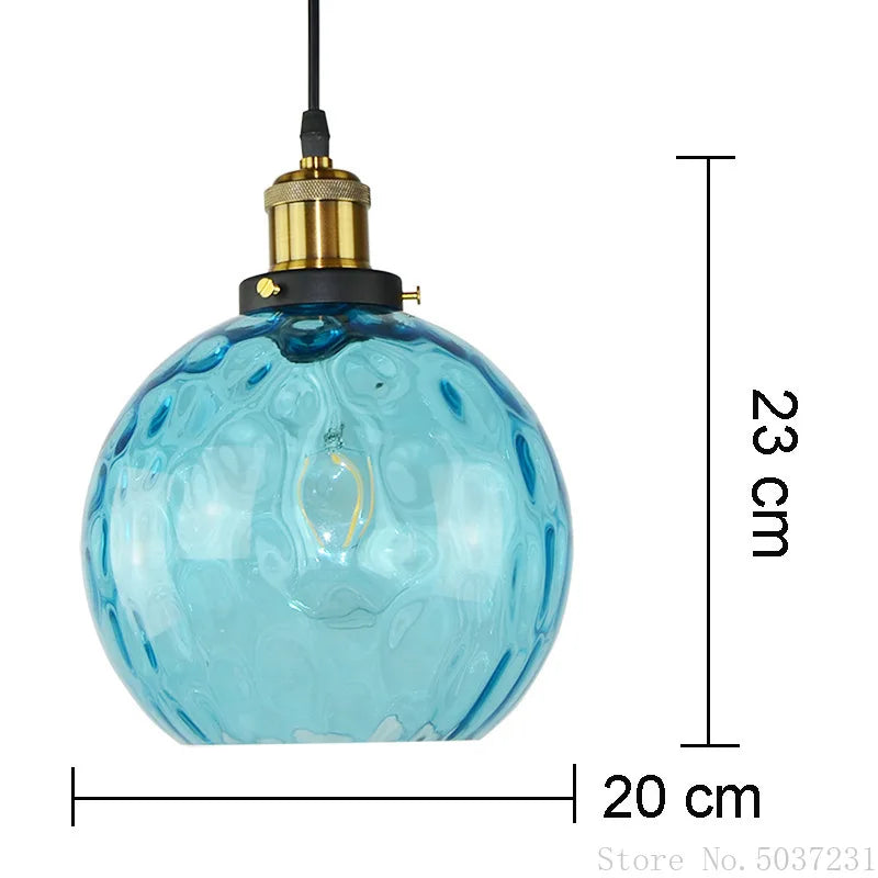 DecorBites™ Blue Glass Ball LED Pendant Light Fixture for Dining Room and Bedroom