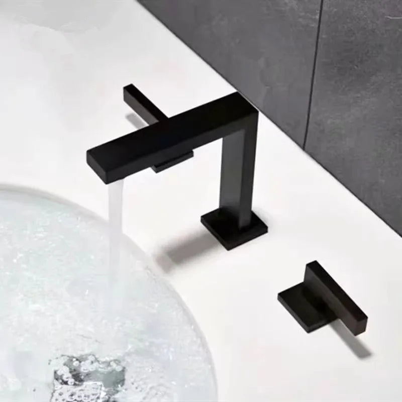 DecorBites™ Brushed Gold Basin Faucet: Antique 3-Hole Waterfall Bathroom Faucet, Hot and Cold Water