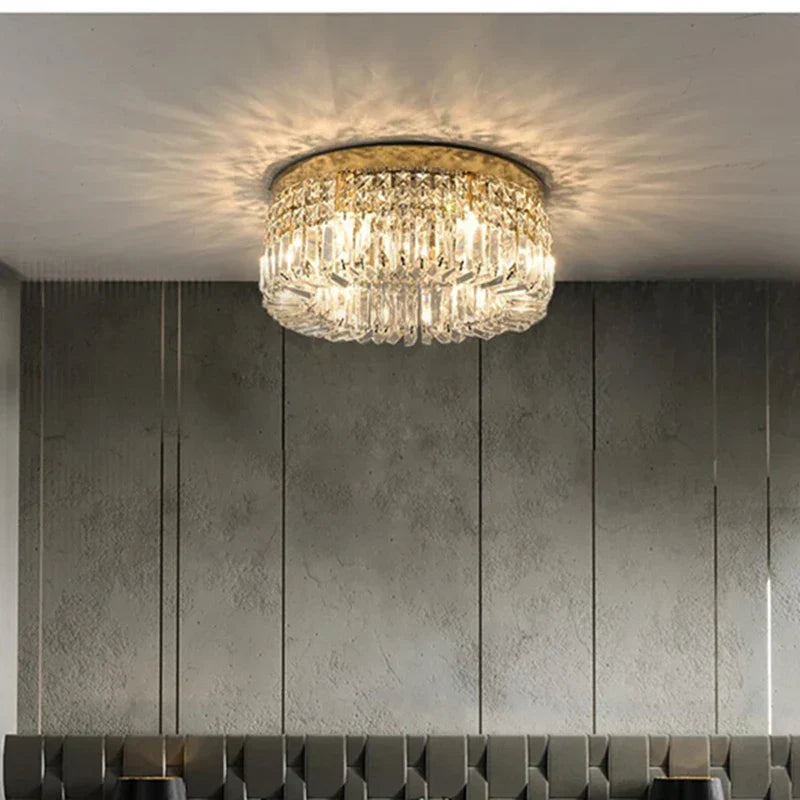 DecorBites™ Golden LED Crystal Round Ceiling Lamp