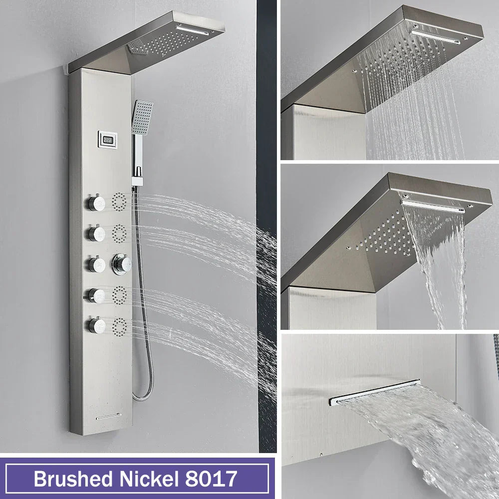 DecorBites™ Black Massage Jet Rainfall Shower Panel with Temperature Display 5 Modes