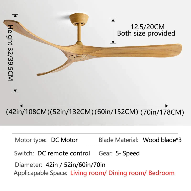 DecorBites™ 70" Black American Modern Wooden Blade Ceiling Fan for Indoor Restaurant