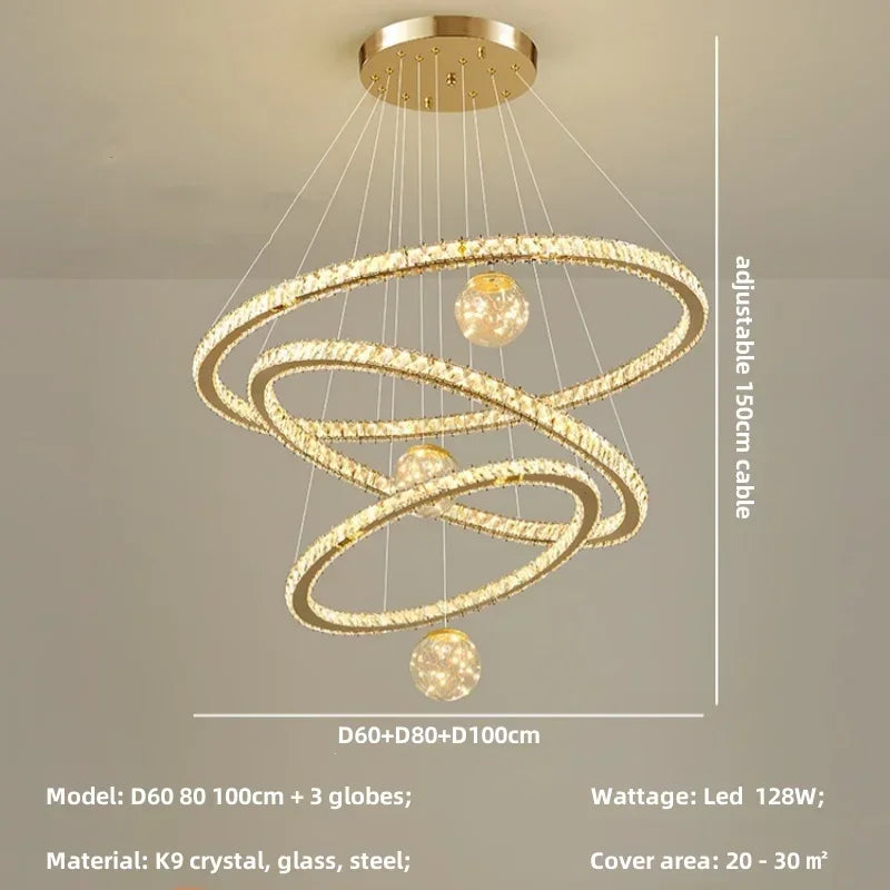 DecorBites™ Crystal LED Chandelier: Modern Living Room Pendant Lights, Glass Globe Hanging Lamp