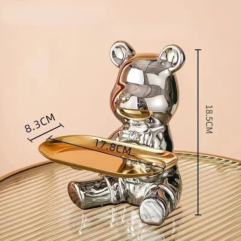 DecorBites™ Bear Doll Storage Tray Piggy Bank Snacks Makeup Key Holder Home Decor Accessory