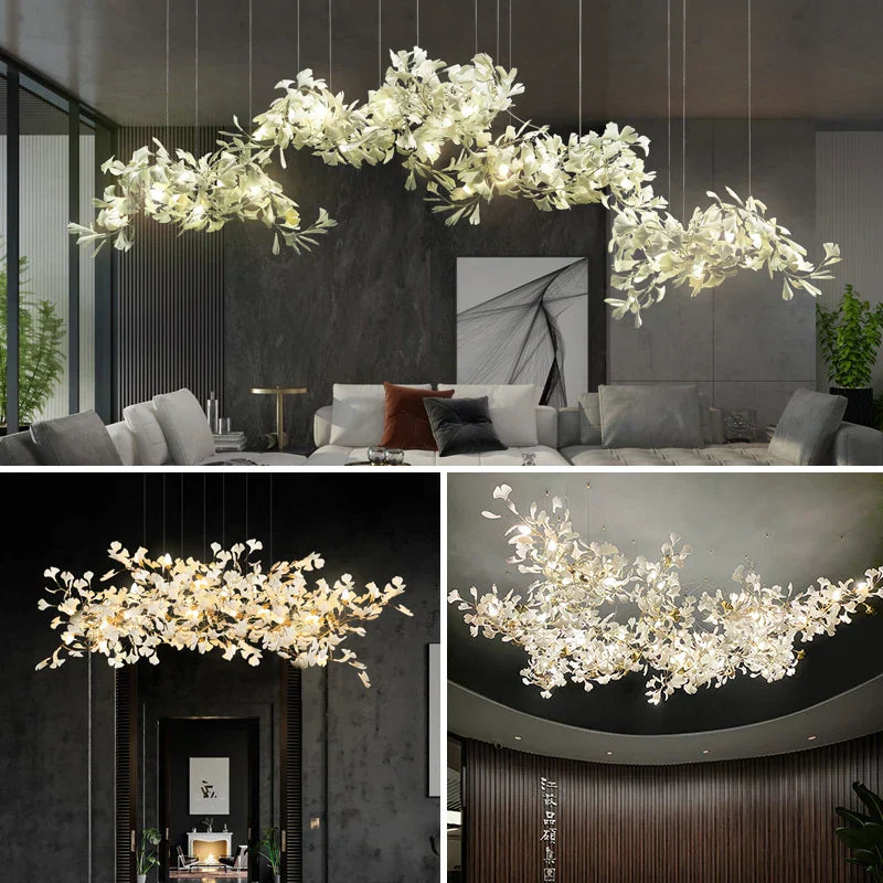 DecorBites™ Ginkgo Biloba Chandelier: Elegant Duplex Living Room Hotel Lobby Pendant Light