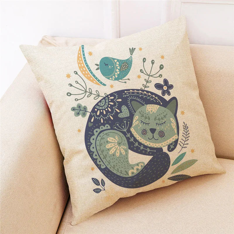 DecorBites™ Cat Design Linen Pillowcase 45x45cm for Home Decor and Cushion Covers
