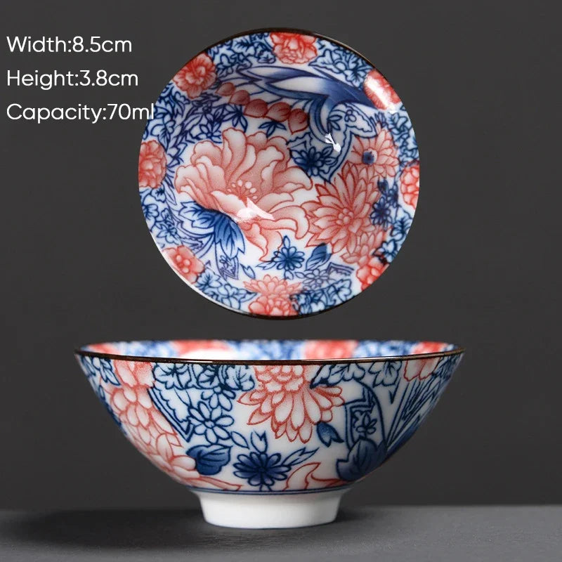 DecorBites™ Blue & White Ceramic Kung Fu Tea Cup - Japanese Style Porcelain Sake Cups