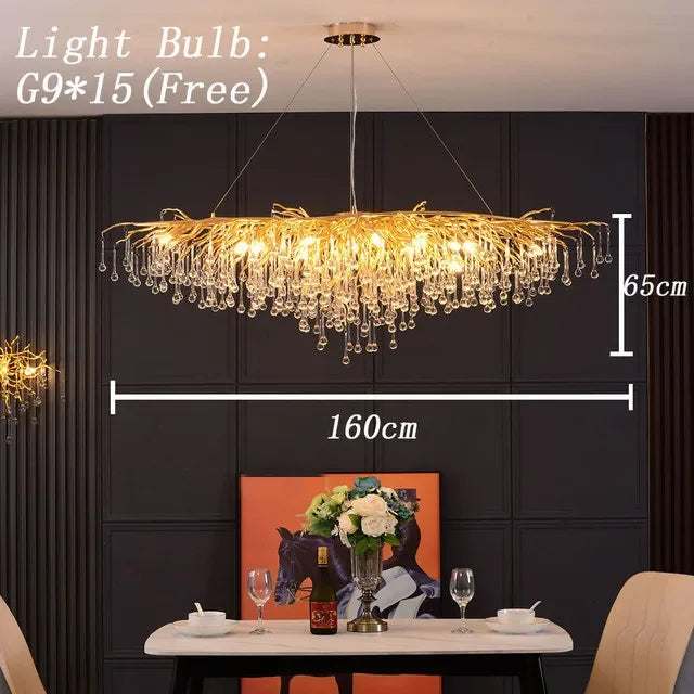 DecorBites™ Gold Crystal Tree Branch Chandelier for Dining Living Room Bedroom Decor