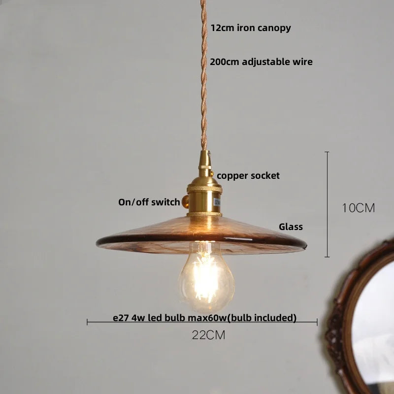 DecorBites™ Amber Glass Pendant Light with Adjustable Wire for Dining Room and Kitchen