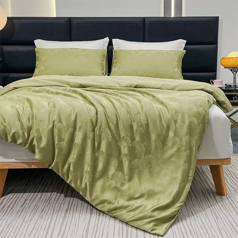 DecorBites™ Jacquard Satin Duvet Cover Set - Luxury Solid Soft Quilt Kit