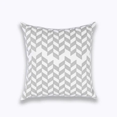 DecorBites™ Geometric Embroidered Cushion Cover Light Grey Cotton 45x45cm