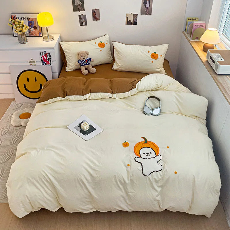 DecorBites™ Cartoon Embroidery Bedding Set for Single & Double Sleepers
