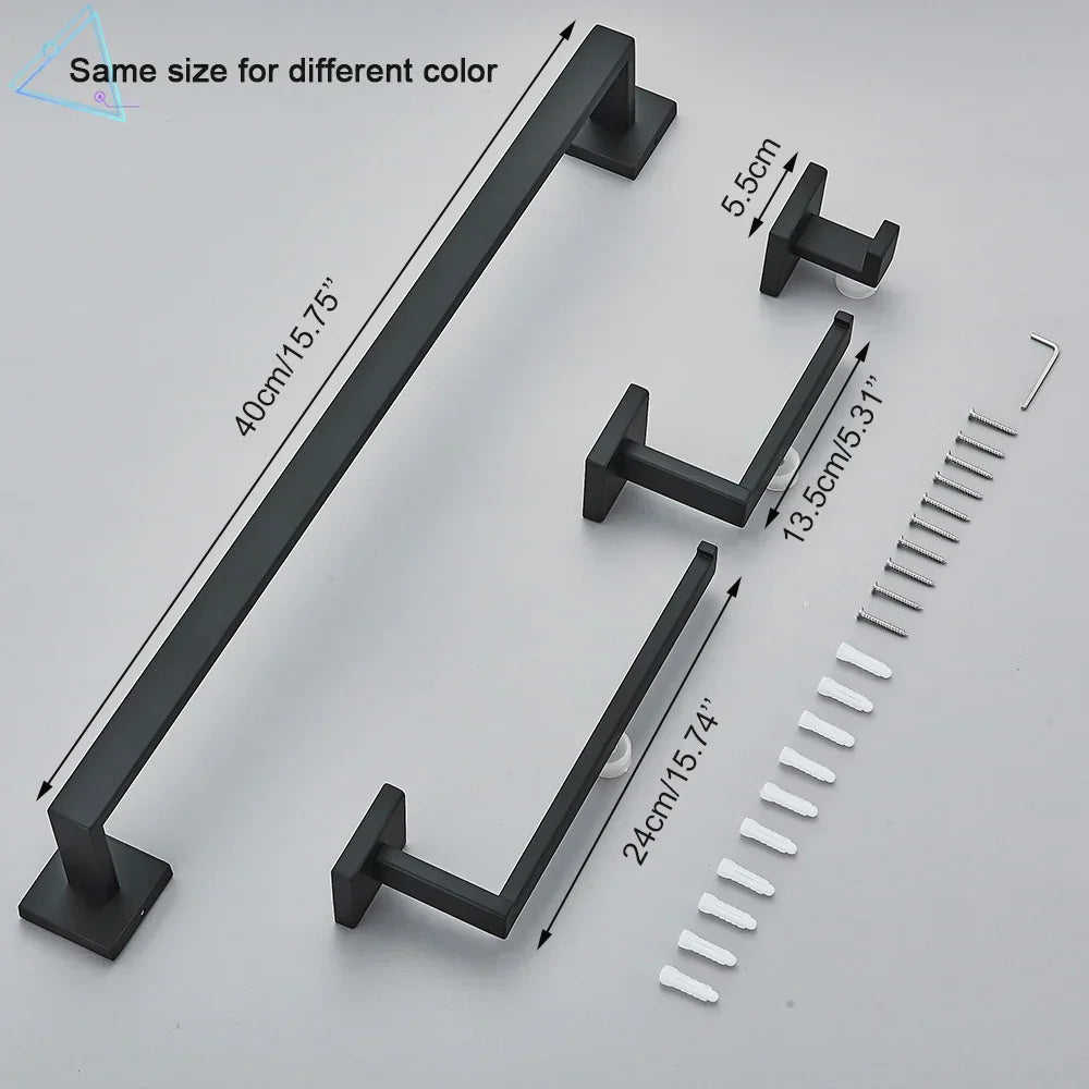 DecorBites™ Brushed Gold Stainless Steel Bathroom Accessories Set: Toilet Wall Towel Bar, Paper Holder, Hook