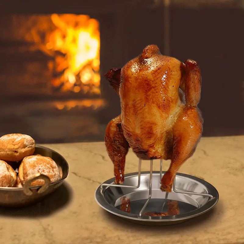 DecorBites™ Chicken Roaster Rack & Bowl Set - Stainless Steel BBQ Grill Stand for Oven