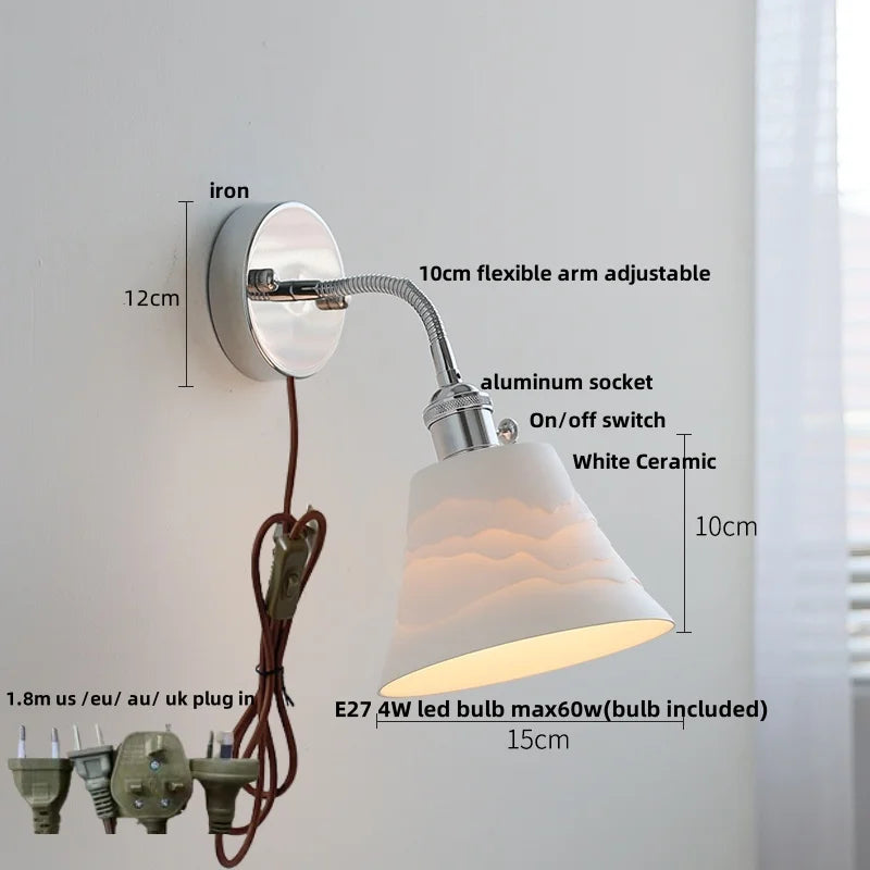 DecorBites™ Adjustable Arm LED Wall Light Fixture with Pull Chain Switch, White Glass