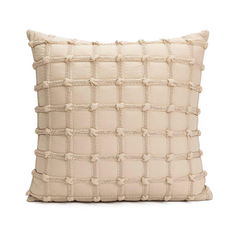 DecorBites™ Geometric Cotton Embroidered Pillow Case with Tufted Fringe, Decorative Sofa Cushion Cover