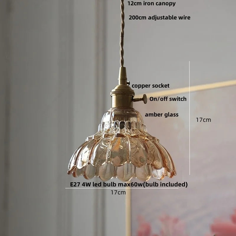DecorBites™ LED Pendant Lights with Blue Glass & Brass Knob Switch for Modern Home Decor