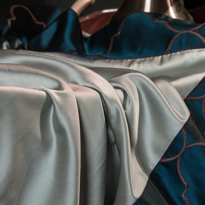 DecorBites™ 200S Egyptian Cotton Embroidery Bedding Set: Queen King Linens, Duvet Cover, Sheets