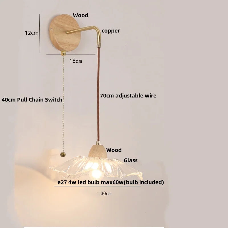 DecorBites™ Clear Glass LED Wall Lights with Wood Pull Chain Switch - Modern Copper Stair Light