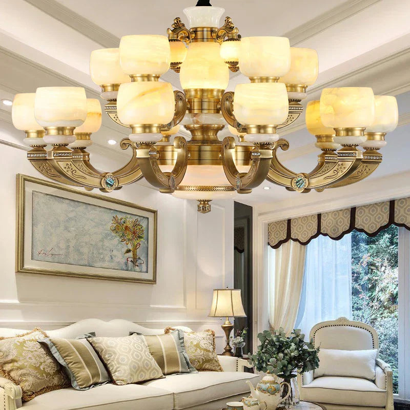 DecorBites™ Chinese Jade Chandelier: Elegant All-Copper Lighting for Living Room, Bedroom, Dining Hall