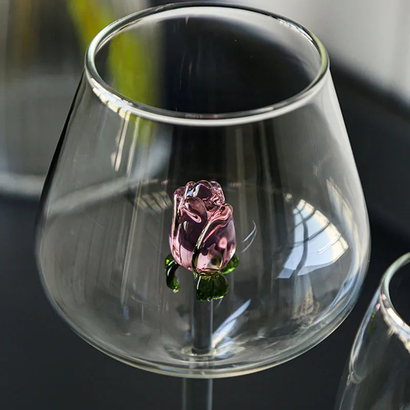 DecorBites™ 3D Pink Glass Rose Wine Goblets Set - Lovely Household Gift