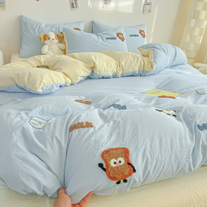 DecorBites™ Cartoon Embroidery Jacquard Comforter Sets | Washed Cotton | Soft Skin-Friendly Bed Linen