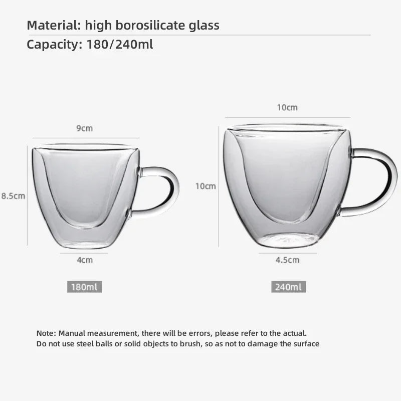DecorBites™ Heart Love Double Wall Glass Mug with Handle for Coffee Tea Milk Juice