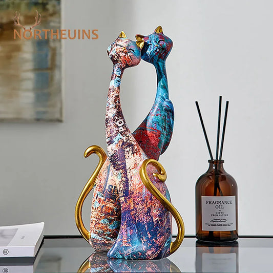 DecorBites™ Cat Lovers Resin Figurines | Graffiti Couple Ornaments for Home Decor