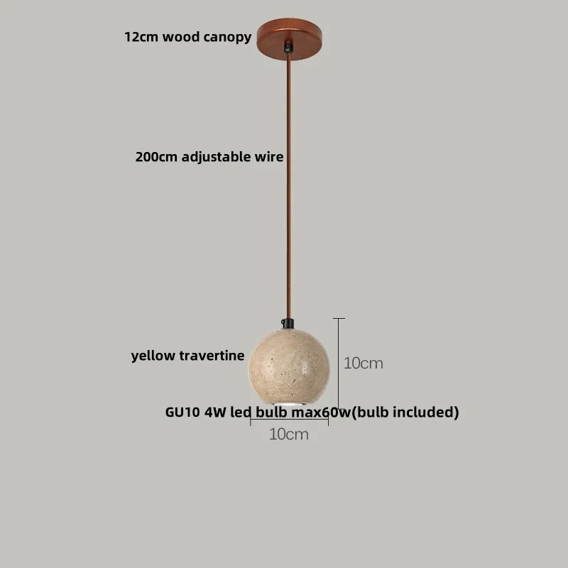 DecorBites™ LED Gourd Pendant Light Fixture with Yellow Travertine and White Glass